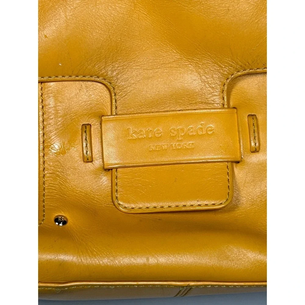 Vintage Kate‎ Spade Yellow Leather Flap Front Hobo Shoulder Handbag Size Small